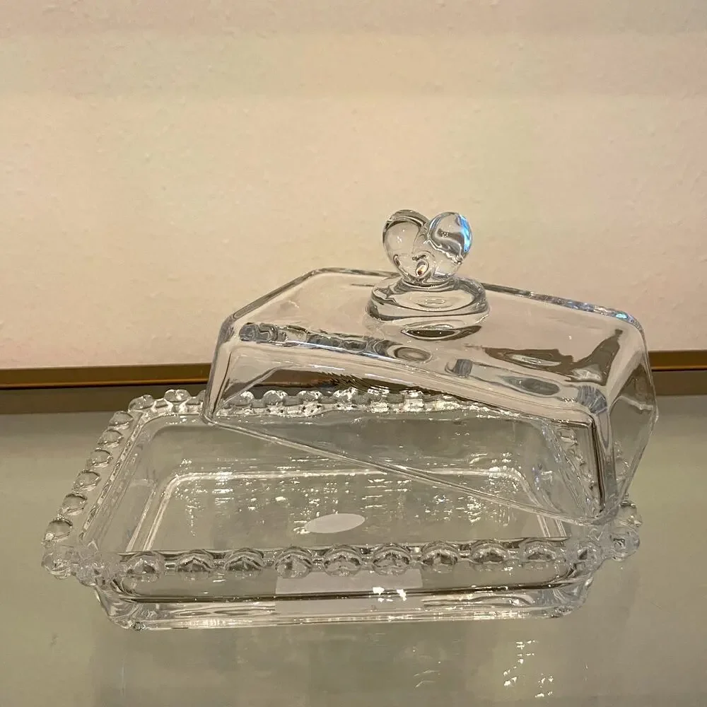 NEW Valentine Clear Glass Covered Butter Dish with Heart Handle